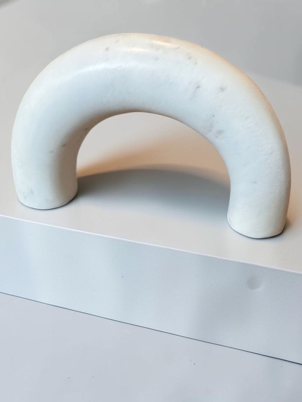 Mid-Century Modern White Marble Arch Handle or Decorative Object